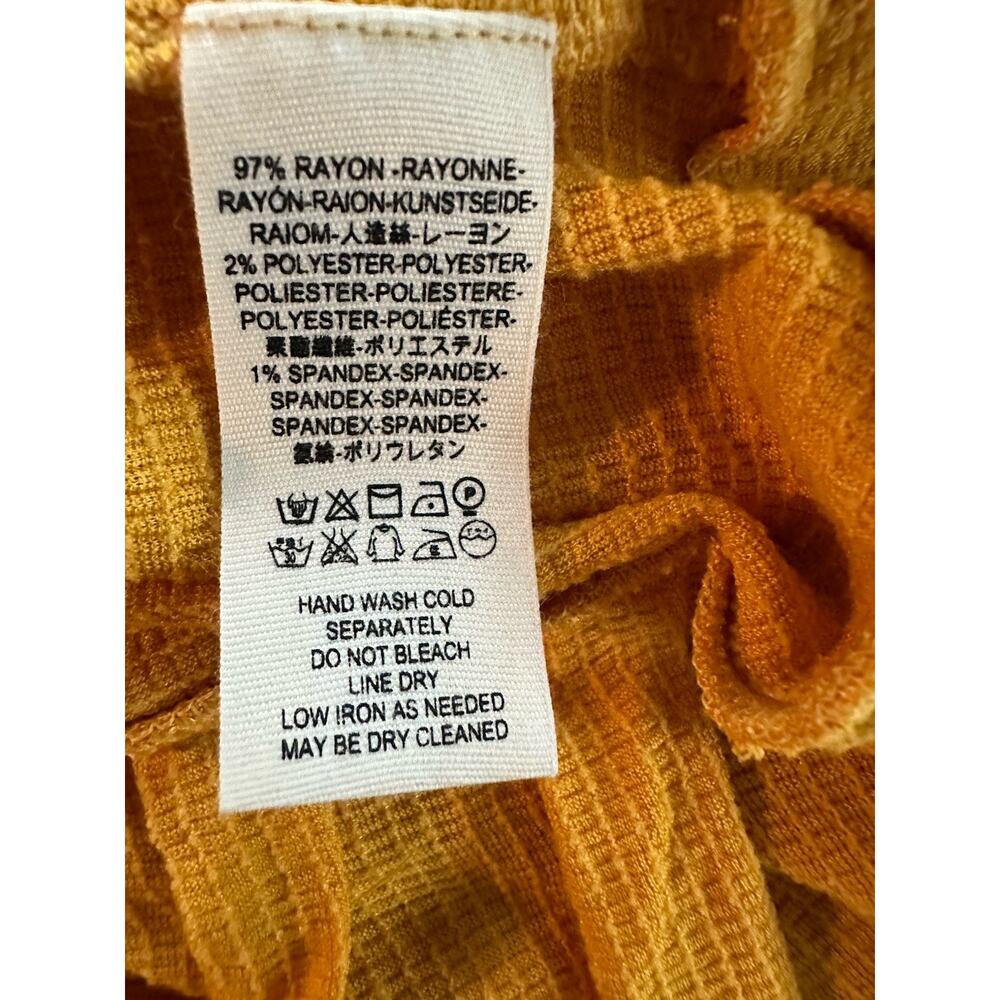 FREE PEOPLE Summer Struttin Mini Dress Sz XS Bell Cuff Waffle Ruffle Hem Yellow - Picture 7 of 8